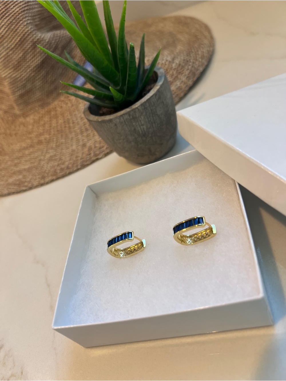 Gold-tone Blue Crystal Hoop Earrings - Women Jewelry